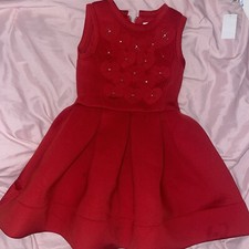 Deux par Deux Girls' Bejewelled Scuba Dress RED Fashion, Size 6