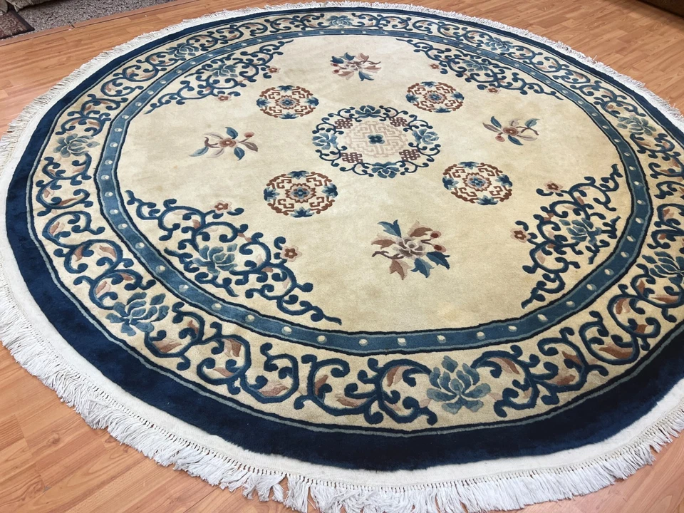 7'8" x 7'8" Round Chinese Art Deco Oriental Rug - 100% Wool - Hand Made - Image 3 of 4