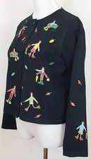 Michael Simon Lite Cardigan Top Women Black Size L Fall Embroidery Button