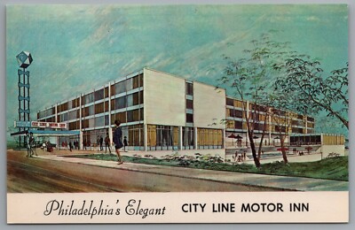 Philadelphia PA City Line Motor Inn Roadside Motel Artist Rendering c1964 PC