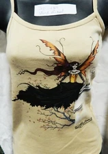 Wind Ritual Fairy Standing Hand Dyed Beige Spaghetti Strap Shirt UNWORN