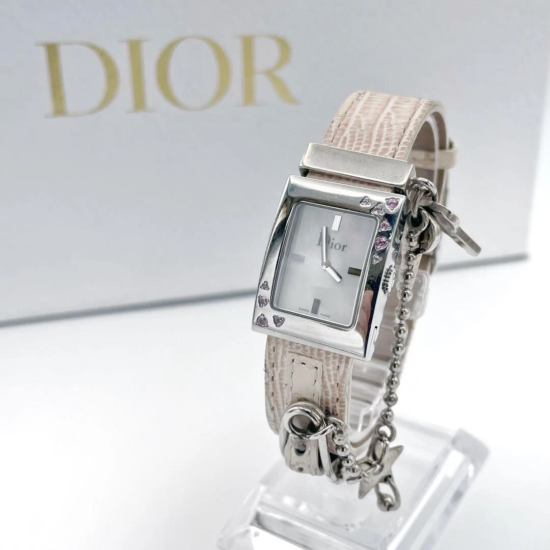 Montre Christian Dior Maris D78 1093 pierre coquille blanche boîtier 1,9 cm rare
