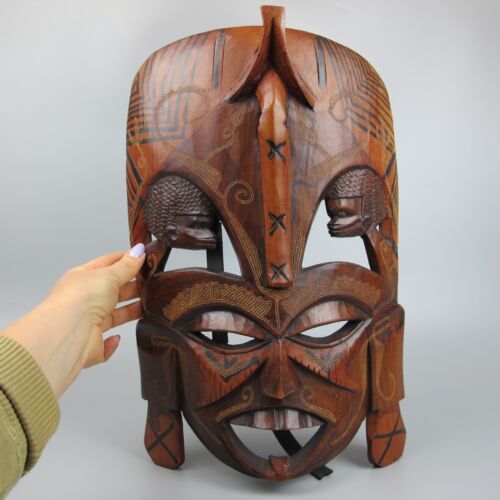 African Tribal Wooden Mask. Kenyan Ethnic Wall Carving. Vintage. Large 15" x 10" - Picture 1 of 12