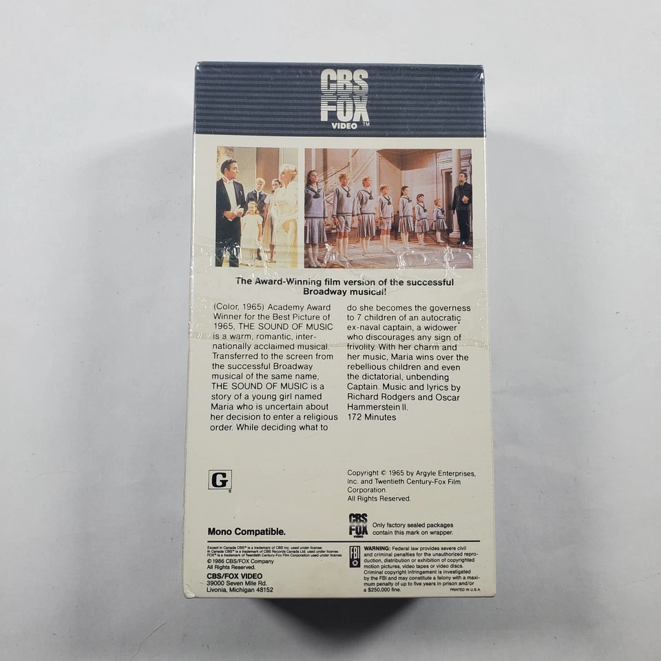 The Sound of Music VHS Tape  Red Label CBS Fox Blue Watermark New Sealed 1986 - Image 3 of 4
