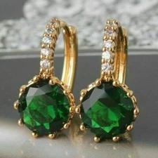 3Ct Lab Created Emerald Diamond Anniversary Hoop Earrings 14K Yellow Gold Over