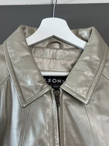 Wilsons Leather Jacket Women XL Beige Pearl Cream Full Zip Pockets Shiny Y2K - Bild 4 von 16