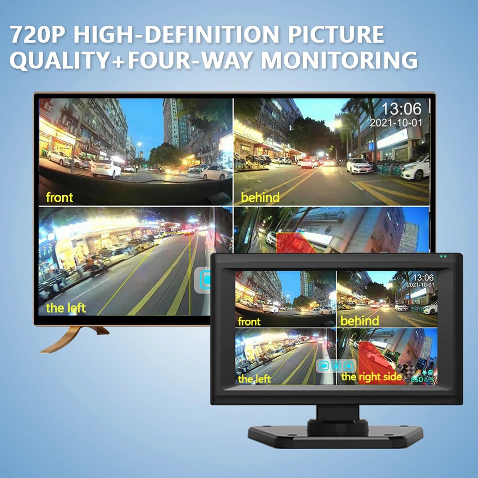 10.1" Truck Quad Monitor Dash Cam Camera DVR Record 4x 4CH Channel HD 360° View - Image 4 of 4