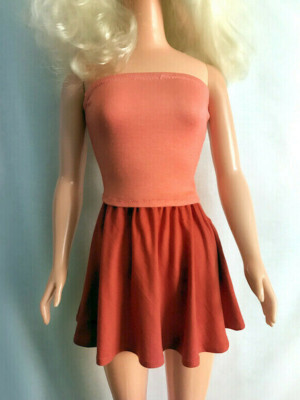 Salmon-Pink Top & Brick-Brown Mini Skirt for My Size Barbie Doll. OOAK. New