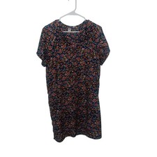 Old Navy Womens Floral V-Neck Shift Dress Navy Blue Orange Short Sleeve Large