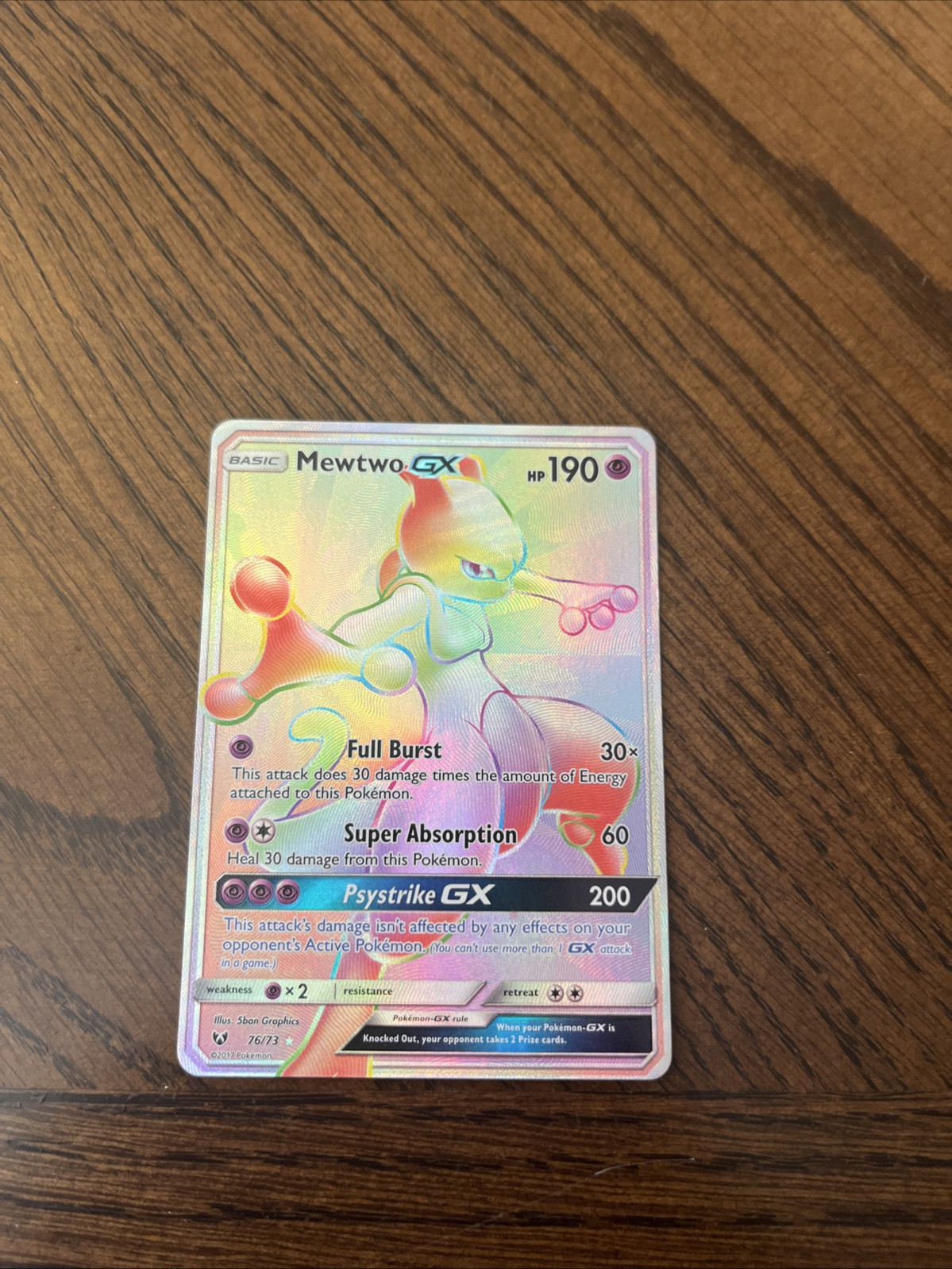 Pokemon card - Mewtwo GX Rainbow Rare Shining Legends 76/73 Holo