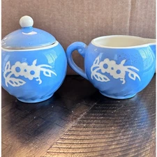 Vintage Cameo ware By Harker Creamer and Sugar Bowl Set White Floral Design