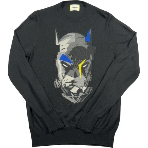 Iceberg X Batman Sweatshirt Men's Medium Black Gilmar Virgin Wool Italy Jumper