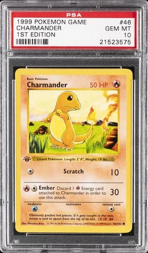 1999 POKEMON BASE SET 1ST EDITION #46 CHARMANDER PSA 10