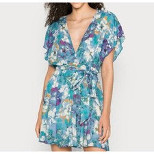 Free People Freddy Floral Tie Front Mini Dress Boho Festival Blue Purple Small