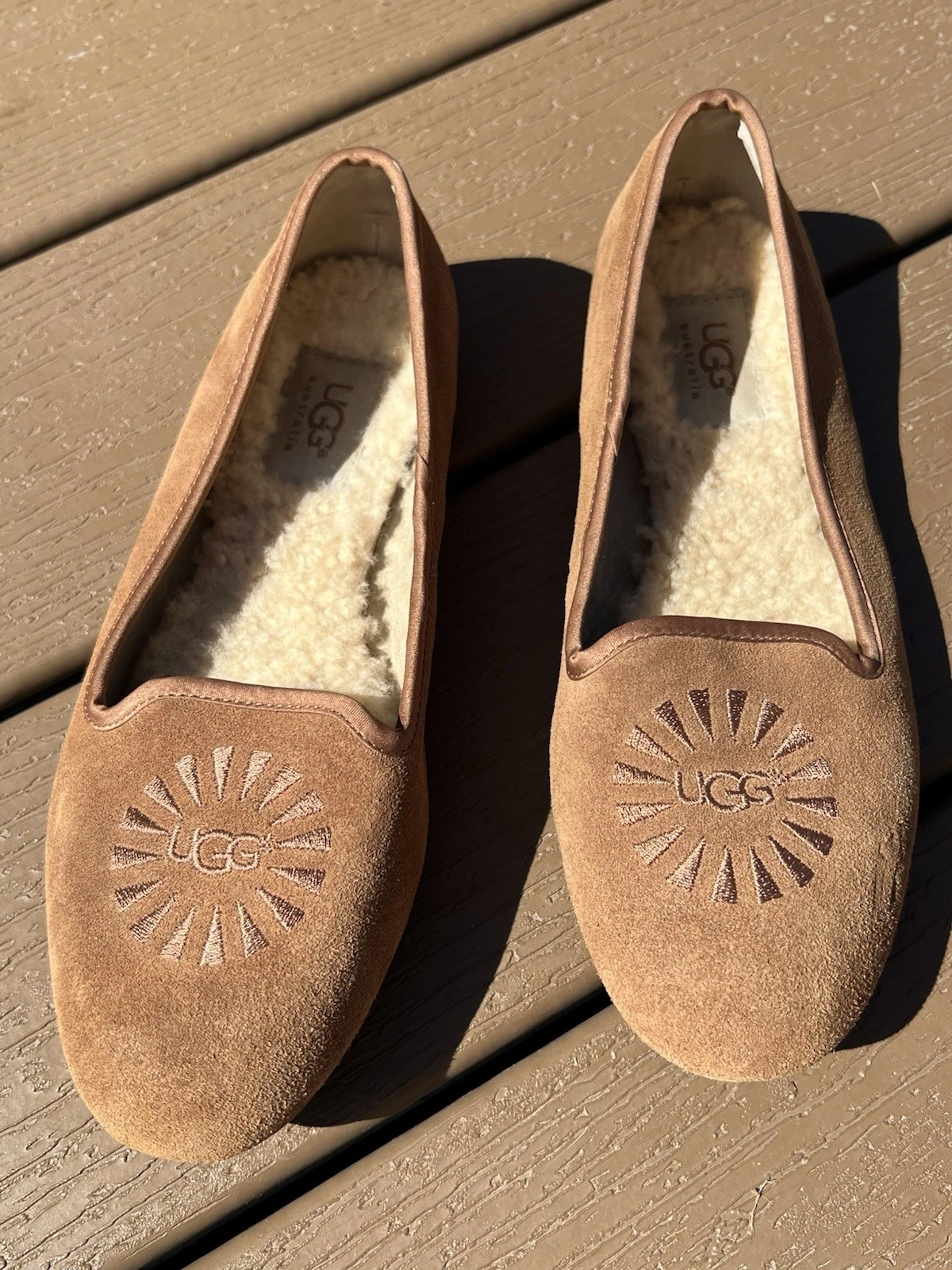 Scarpe mocassini Ugg Alloway scamosciate marrone castagno taglia 7 suola interna pelle di pecora