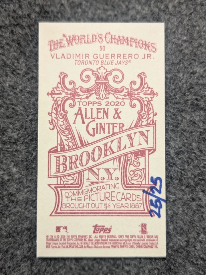2020 TOPPS ALLEN & GINTER VLADIMIR GUERRERO JR MINI BROOKLYN BACK#50#D25/25 - Image 2 of 2