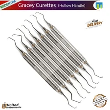 Set Of 7 Dental Gracey Curettes Perio Hollow Handle Surgical Hygiene Scalers New