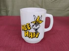 Vintage Anchor Hocking Hee Haw Milk Glass Mug Oven Proof - Made In USA