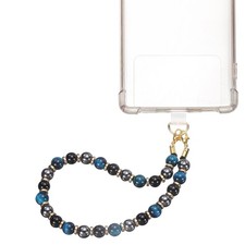 Marble Beaded Phone Wrist Strap, Cellphone Lanyard with Tether Tab, Black/Blue