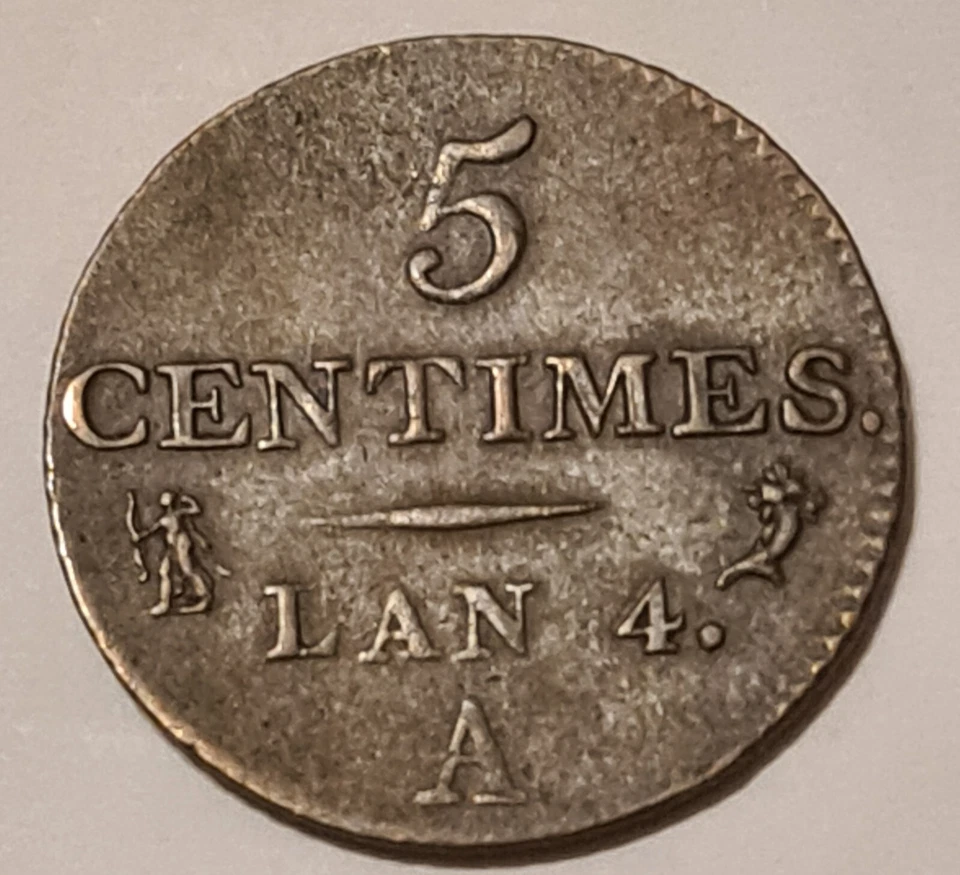  5 centimes l'an 4 A Dupré Petit module SPL pièce de monnaie cuivre - Photo 2/2