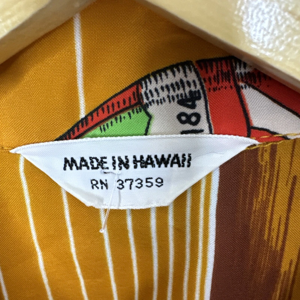 Camisa GVH Estampado Hawaiano Para Hombre Botón Naranja Verde Talla M/L Hawaii Años 60 70 Foto 3 de 4