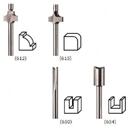 New Dremel Router Bit 4 Piece Set For All Rotary Tools 612, 615, 650, 654