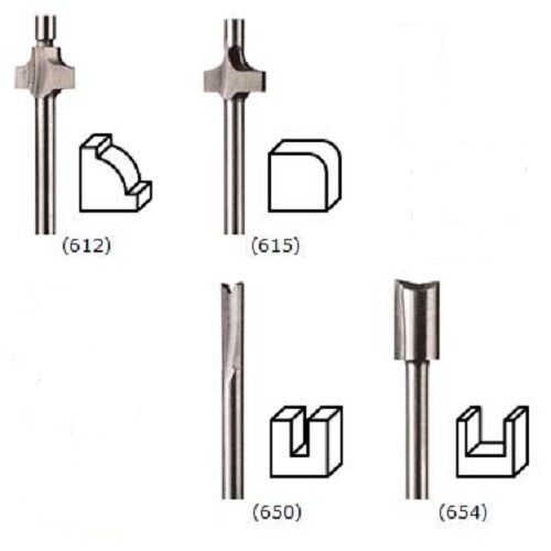 NEW DREMEL ROUTER BIT 4 PIECE SET FOR ALL ROTARY TOOLS 612, 615, 650, 654 - Photo 1 sur 4