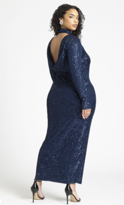 ELOQUII Women's Plus Size Open Back Sequin Dress, 20 - Beacon Blue