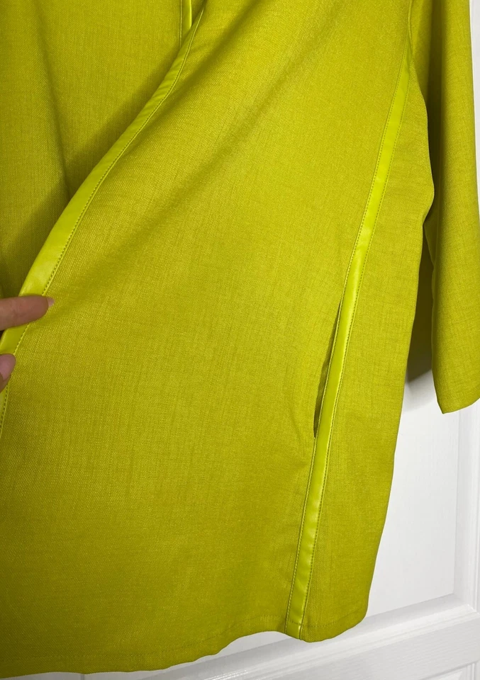 Chaqueta cárdigan NATORI verde lima imitación cuero ribete frente abierto M = 8/10 💛 Foto 3 de 4