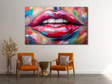 Painting of lips Wall Art Canvas Unframed Print Art