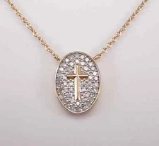 0.20Ct Round Cut Moissanite Cross Medallion Charm Pendant 14K Yellow Gold Plated
