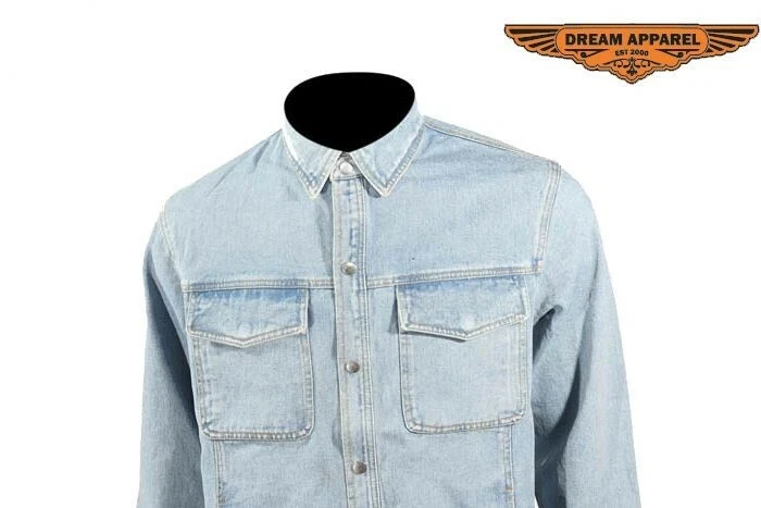 Camisa vaquera de moto para hombre con cierre frontal a presión y múltiples bolsillos Foto 2 de 4