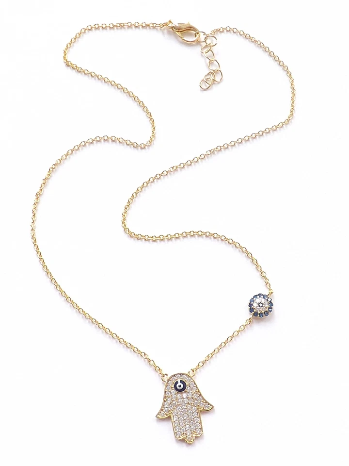 Halskette Fatimas Hand + Böser Blick Stein türkisches Auge Nazar Boncuk Hamsa... - Bild 2 von 4