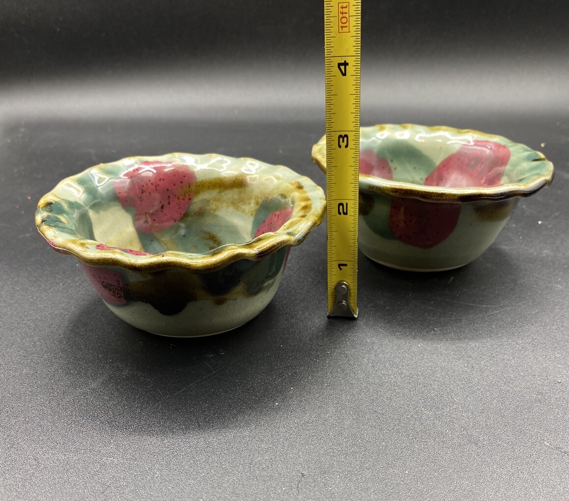 DK Clay 1996 Trinket Dish Salsa Dipping Sauce Bowl Pottery Drip Glaze Lot 2 B