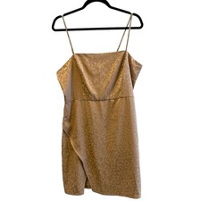 Forever 21 Cheetah Print Sleeveless Satin Mini Dress Slit Champagne Gold L