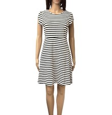 Old Navy Women's Dress Size S White Black Striped Cap Sleeves Round Neck GUC