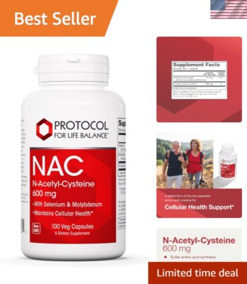 Supports Brain & Lung Health - NAC with Selenium & Molybdenum - 100 Veg Capsules