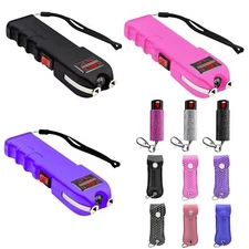FIGHTSENSE Heavy Duty Rechargable StunGun withLED Flashlight &Pepper Spray COMBO