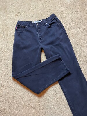 Vintage 1990s Bugle Boy Button Fly Straight Leg Grunge Black Denim Jeans 28x28