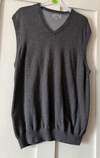 M S Collection Grey Cotton Knit V Neck Sleeveless Jumper Large 41/43" Chest
