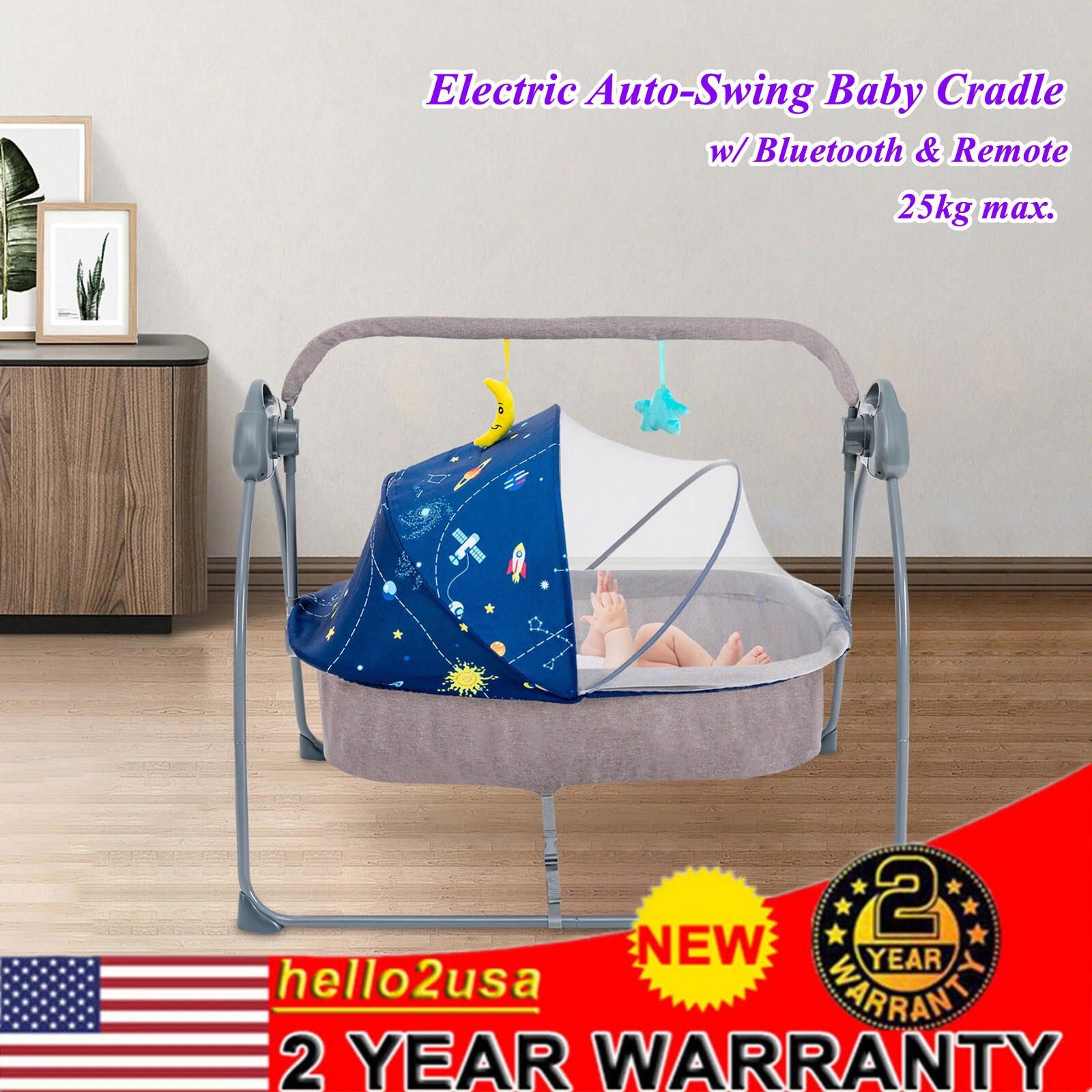 Electric Baby Swing Motorized Bluetooth Swing Music Cradle Rocker Chairs 55lbs