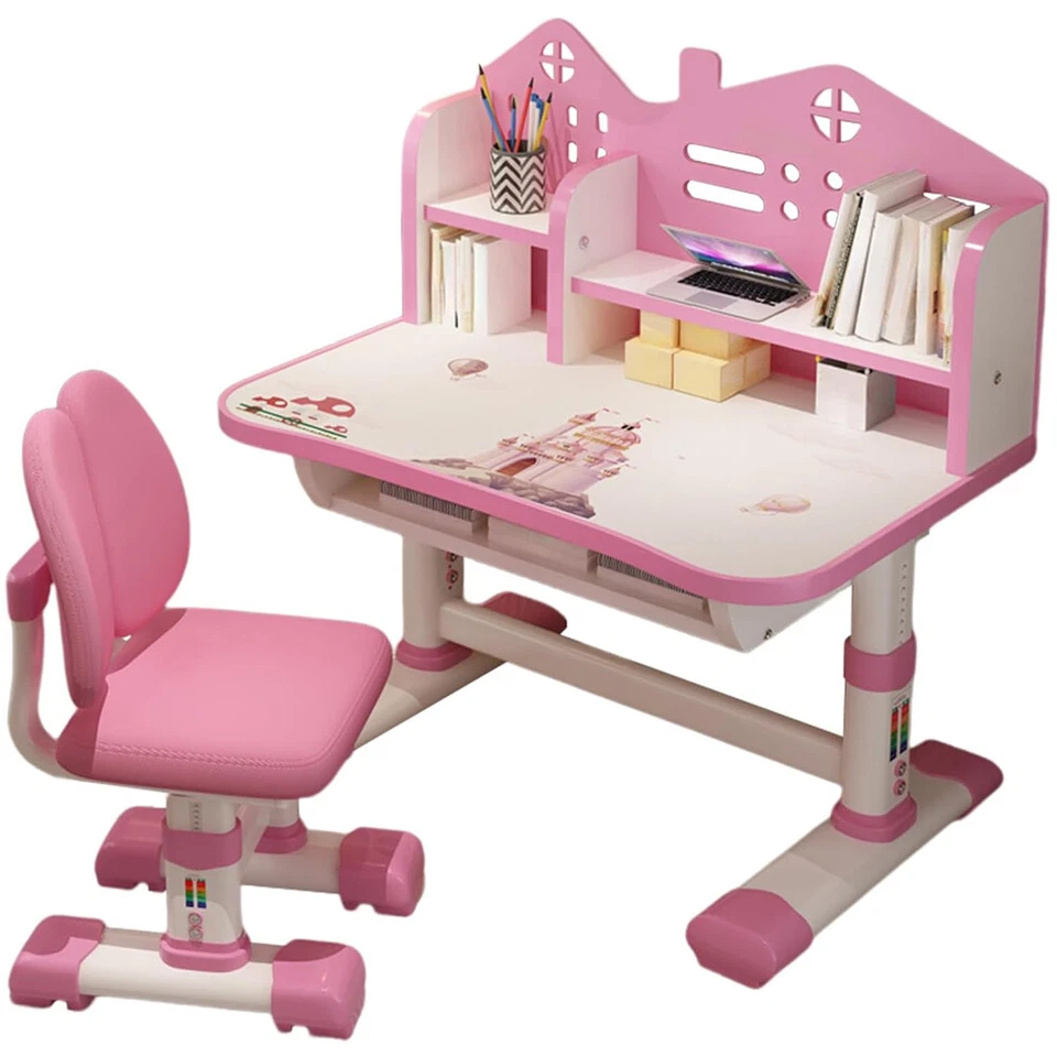 Juego de sillas de escritorio de aprendizaje para niños ajustable en altura con cajones y mesa de almacenamiento Foto 2 de 4