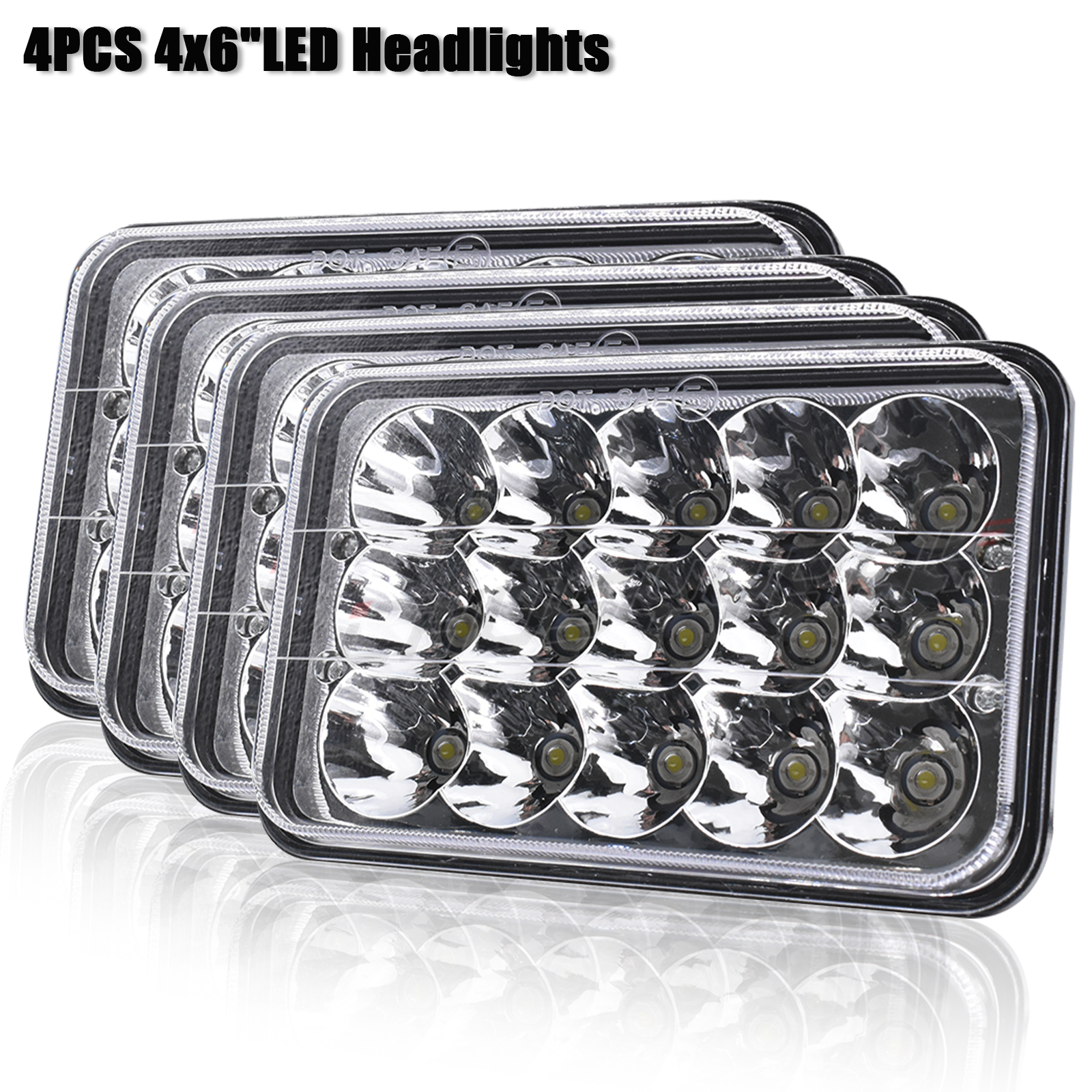 4PCS 4x6 Chrome LED Headlights Hi/Lo Beam for 1980-1986 Chevy C10 C20 Pickup Truck