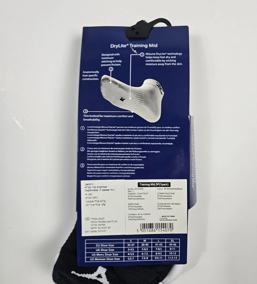 Paquete de 3 pares de calcetines medios de entrenamiento Mizuno Training DryLite talla grande para adultos Foto 3 de 4