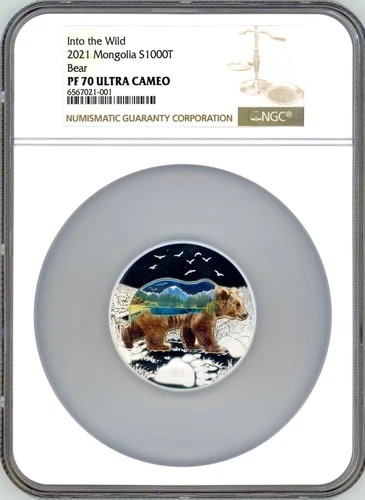 Into The Wild  Bear 2021 Mongolia 2 oz Silver NGC PF70 ULTRTA CAMEO