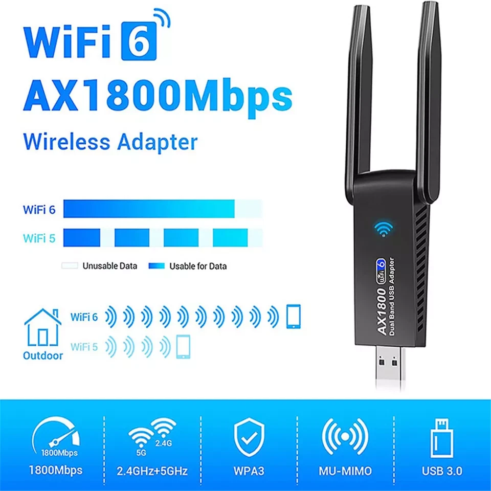 WLAN Stick USB 3.0 Adapter WiFi 6 AC 1800Mbps Bluetooth Dongle Dual Band 5GHz PC - Bild 3 von 4