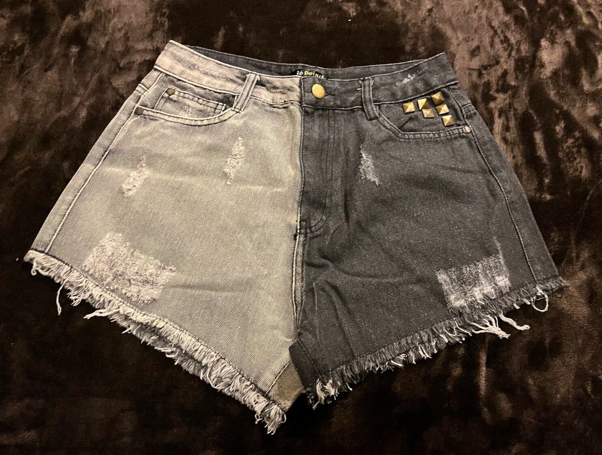 36Point5 Women s Two Toned Super Hot Girl Denim Jean Short Shorts Medium