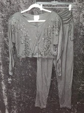 Vintage Jerico 2 Piece 80’s Pant Set  Cropped Beaded Sequined Top M, Pants L