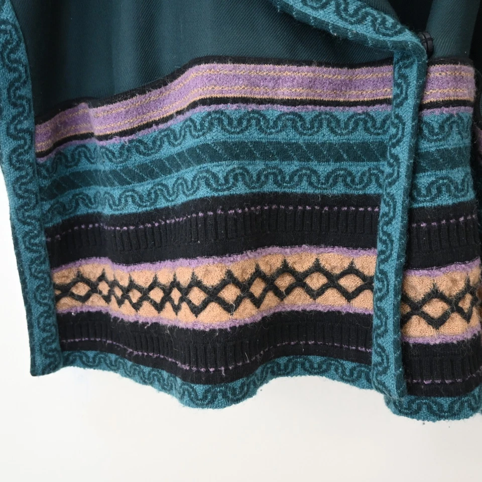Abrigo Poncho Missoni Talla 4 Verde Cuello Tribal Lana Virgen Tejido Capa Chal Foto 4 de 4