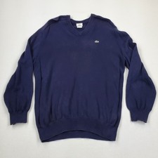 Lacoste Sweater Mens Sz 7 Large Blue Pullover Vneck 100 Cotton Jumper Crocodile